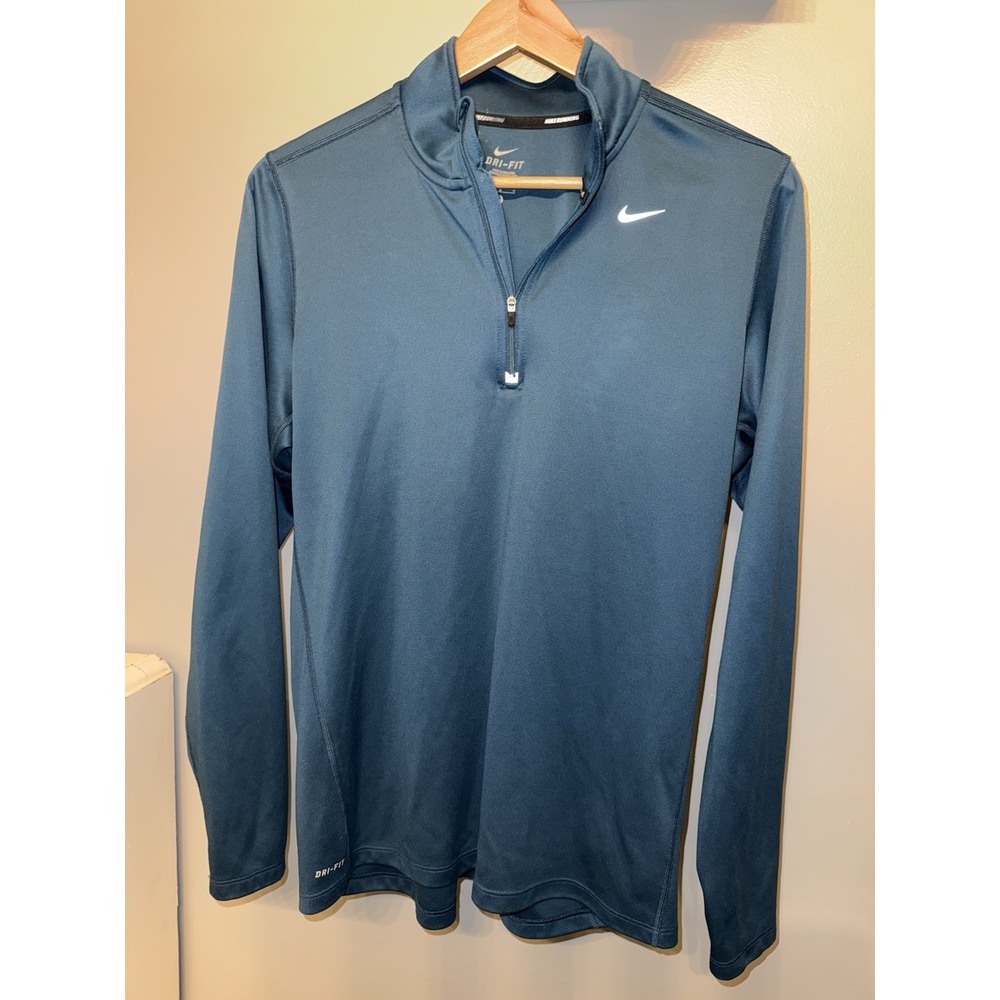 Nike Men's L Teal Pull Over 1/4 Zip Long Sleeve Jacket Running Dri Fit
